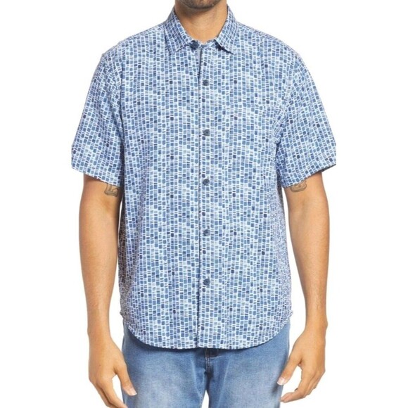Tommy Bahama Bamboo Tiles Button Up Short Sleeve Silk Shirt Blue Men’s Size XL - Picture 1 of 10